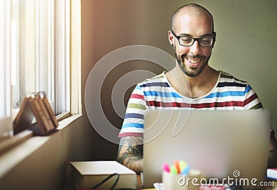 Man Laptop Connection Data Analysis Technology Concept Stock Photo