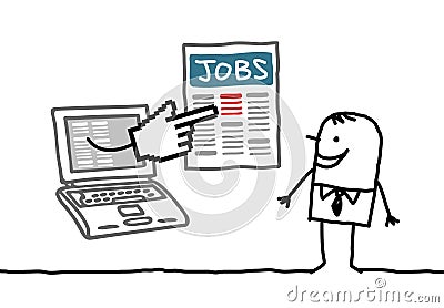 Man with laptop looking for a job Vector Illustration