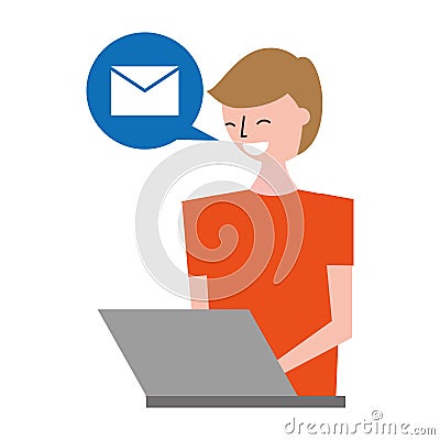 Man with laptop receiving email Vector Illustration