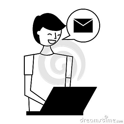 Man with laptop receiving email Vector Illustration