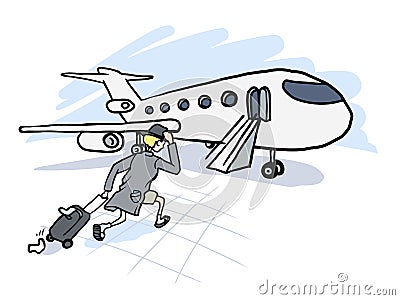 The man is late for the plane Vector Illustration