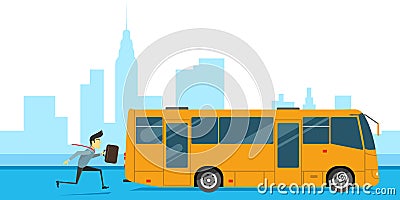 The man is late for work and do not have time for the bus . Vector Illustration