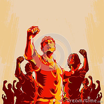 Man Leader In Front Of A Crowd Propaganda Background Vector Illustration