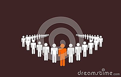 1 Man Leading The Crowd Concept. People with Leader Unique Character. Leadership and Businessman Teamwork Stock Photo