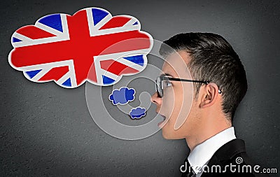 Man learn speaking english Stock Photo