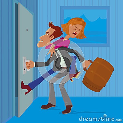 Man leaves his wife Vector Illustration