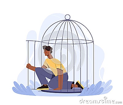 Man leaving birdcage Vector Illustration