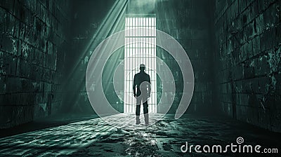 Man Leaving Solitary Confinement into Light Stock Photo