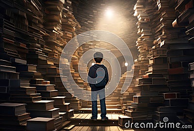 Man library imagination human hope mystery escape fantasy knowledge job dream Stock Photo