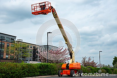 man lift telescopic boom crane outdoor turntable Stock Photo