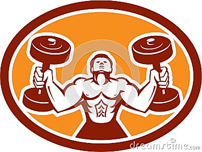 Man Lifting Dumbbell Weight Physical Fitness Retro Vector Illustration
