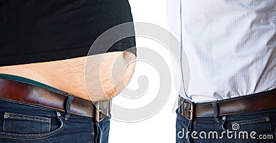 Man before and after liposuction Stock Photo