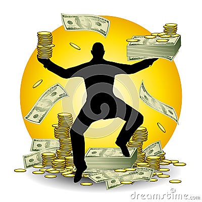 Man With Loads of Cash and Money Cartoon Illustration