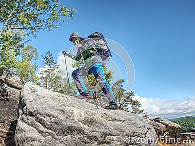 Man with long legs, running shoes on feets Stock Photo