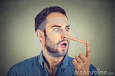 Man with long nose shocked surprised Stock Photo