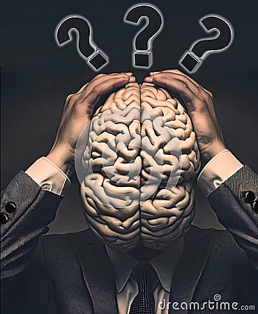 The man is looking for answers. Brainstorm Stock Photo