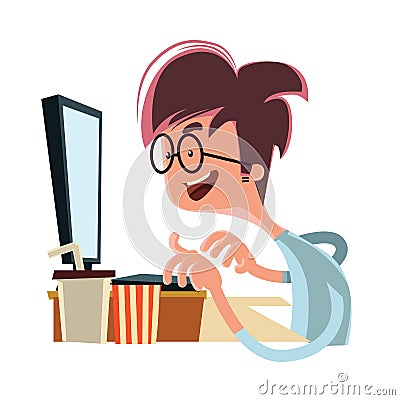 Man looking at computer illustration cartoon character Cartoon Illustration