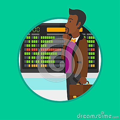 Man looking at departure board in the airport. Vector Illustration