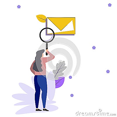 Looking at letter in envelope through Concept of spam message, suspicious e-mail Vector Illustration
