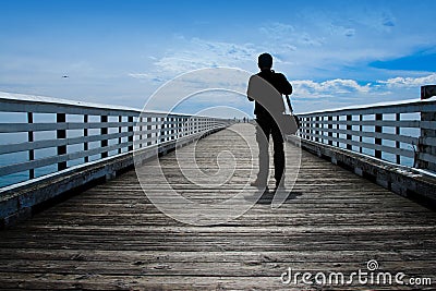 Man looking at open vista Stock Photo