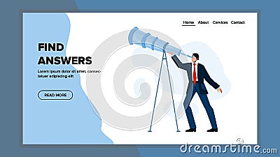 Man Looking Into Spyglass For Find Answers Vector Vector Illustration