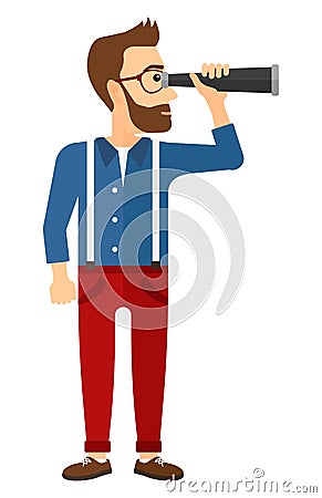 Man looking through spyglass Vector Illustration