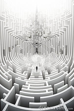 A man is looking for a way out of a large maze. Finding effective solution. Puzzle. Stock Photo