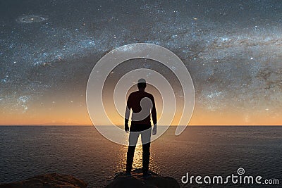 A man looks at the stars. Stock Photo