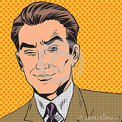 Man looks up closing one eye pop art comics retro Vector Illustration