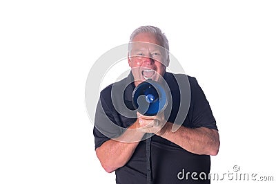 Man with loudhailer Stock Photo