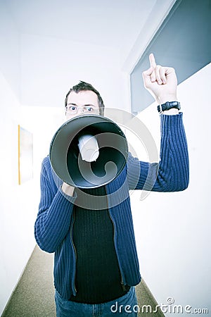 Man with loudspeaker Stock Photo