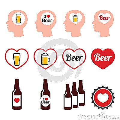 Man loving beer icons set Stock Photo