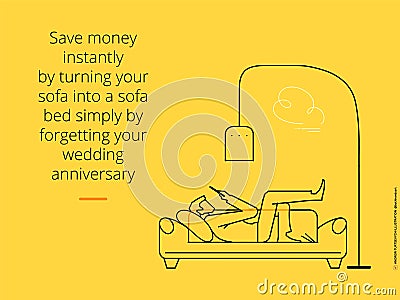 A man lying on a couch and looking at mobile phone Vector Illustration