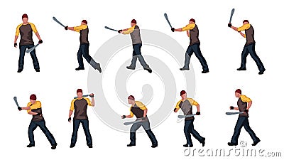 Man with machete set 01 Vector Illustration