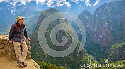 Man in Machu Picchu, Peru Stock Photo