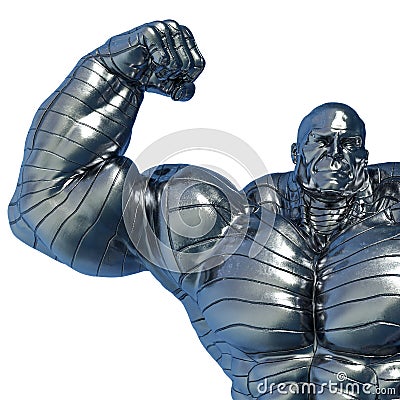 Man made of steel got the power in a white background Cartoon Illustration