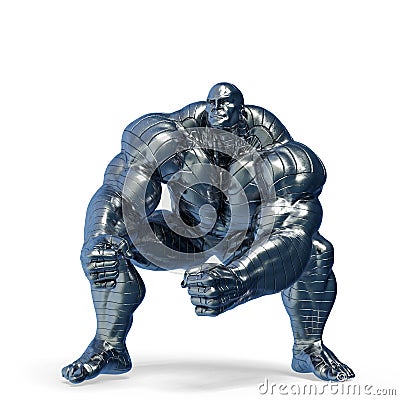 Man made of steel is ready to smash in a white background Cartoon Illustration