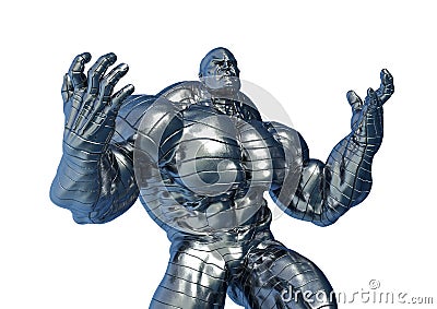 Man made of steel in a white background is angry Cartoon Illustration