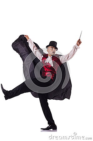 The man magician isolated on white Stock Photo