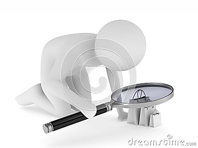 Man with magnifier on white background. Isolated 3D Stock Photo