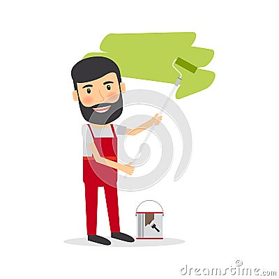 Man make repairs painting wall Vector Illustration