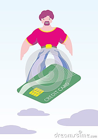 Man makes shopping easily. Surfing on a Credit Card, convenient payment concentration. Pleasure of purchase. Stock Photo