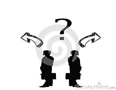 Man making a decision with arrows and question mark Stock Photo