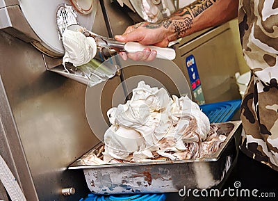 Man making handmade ice cream Stock Photo