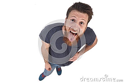 Man making mockery on white Stock Photo