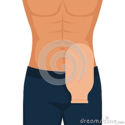 Man with Man with colostomy bag after colon cancer surgery Vector Illustration