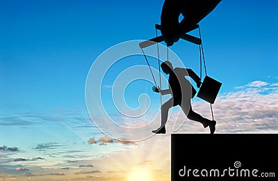 Man marionette runs into abyss Stock Photo