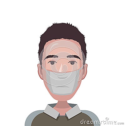 Man in a mask because of fine dust in air. Dusty air pollution. Vector flat illustration Vector Illustration