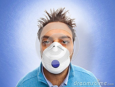 Man with mask respiratory protection for virus Stock Photo