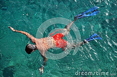 Man with mask snorkeling Stock Photo